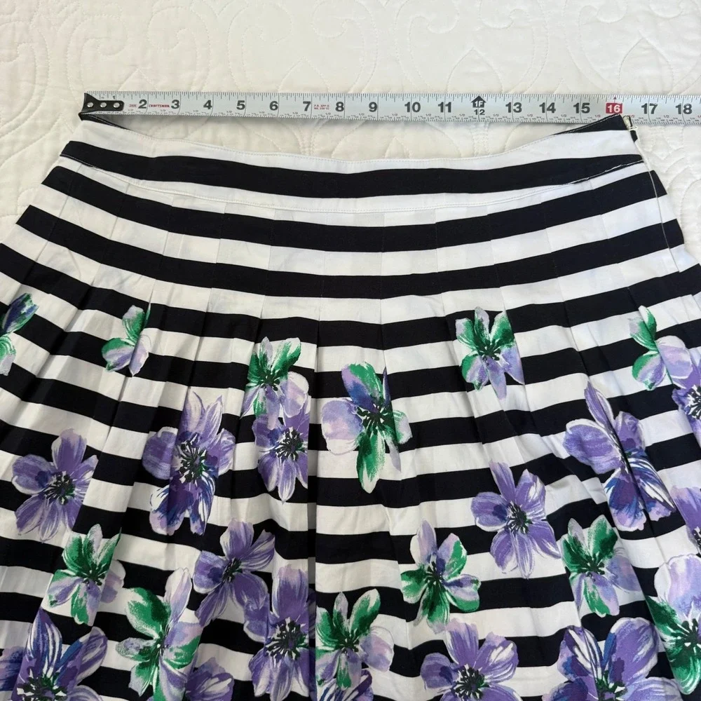 Talbots Petites Floral‎ Striped Pleated A-Line Skirt Navy White Purple 14P EUC